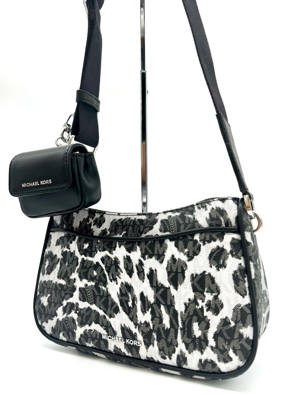 Michael Kors Jet Set Medium Leopard Logo Crossbody Bag W Case for Apple AirPods